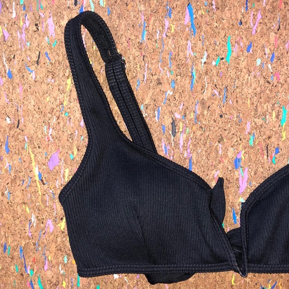 Black Zaful V-wired Ribbed Bikini Swimsuit - Picture 5 of 12